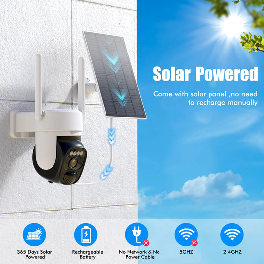 Humanoid tracking voice intercom anti-theft solar powered surveillance camera, day and night full color 360 degree no dead angle monitoring, scan the link to use.