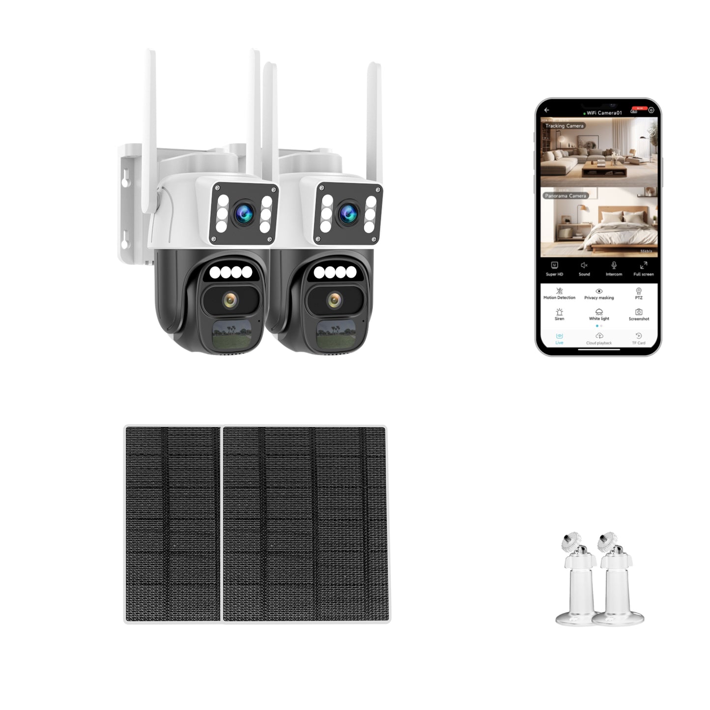 Dual-lens dual-screen surveillance camera without power solar monitoring, 360 ° no dead angle monitoring, two-way voice intercom function