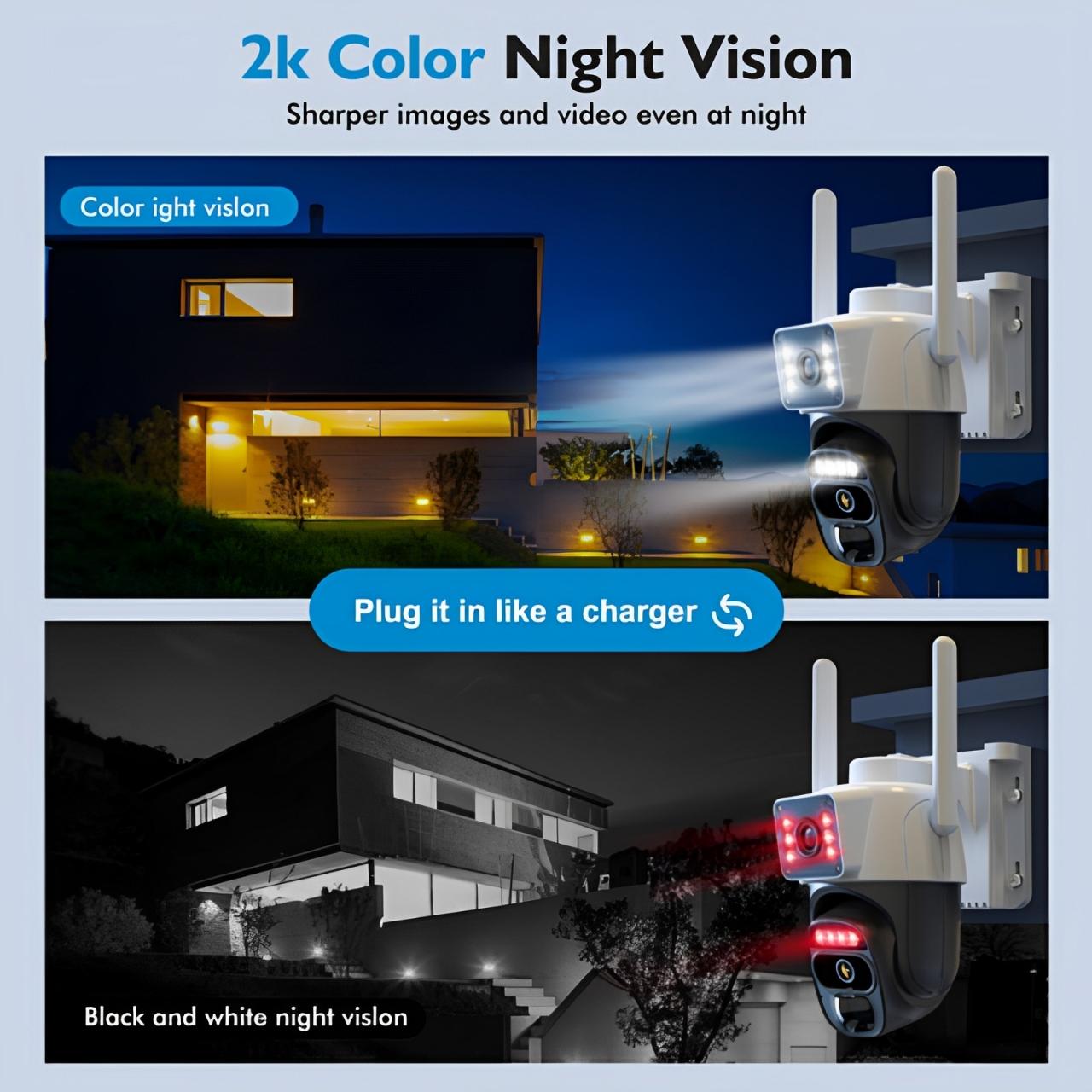 Dual-lens dual-screen surveillance camera without power solar monitoring, 360 ° no dead angle monitoring, two-way voice intercom function