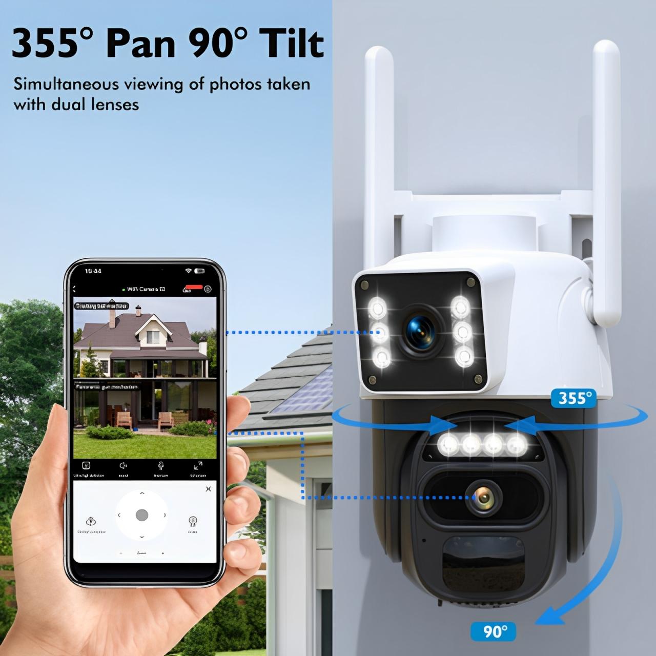 Dual-lens dual-screen surveillance camera without power solar monitoring, 360 ° no dead angle monitoring, two-way voice intercom function