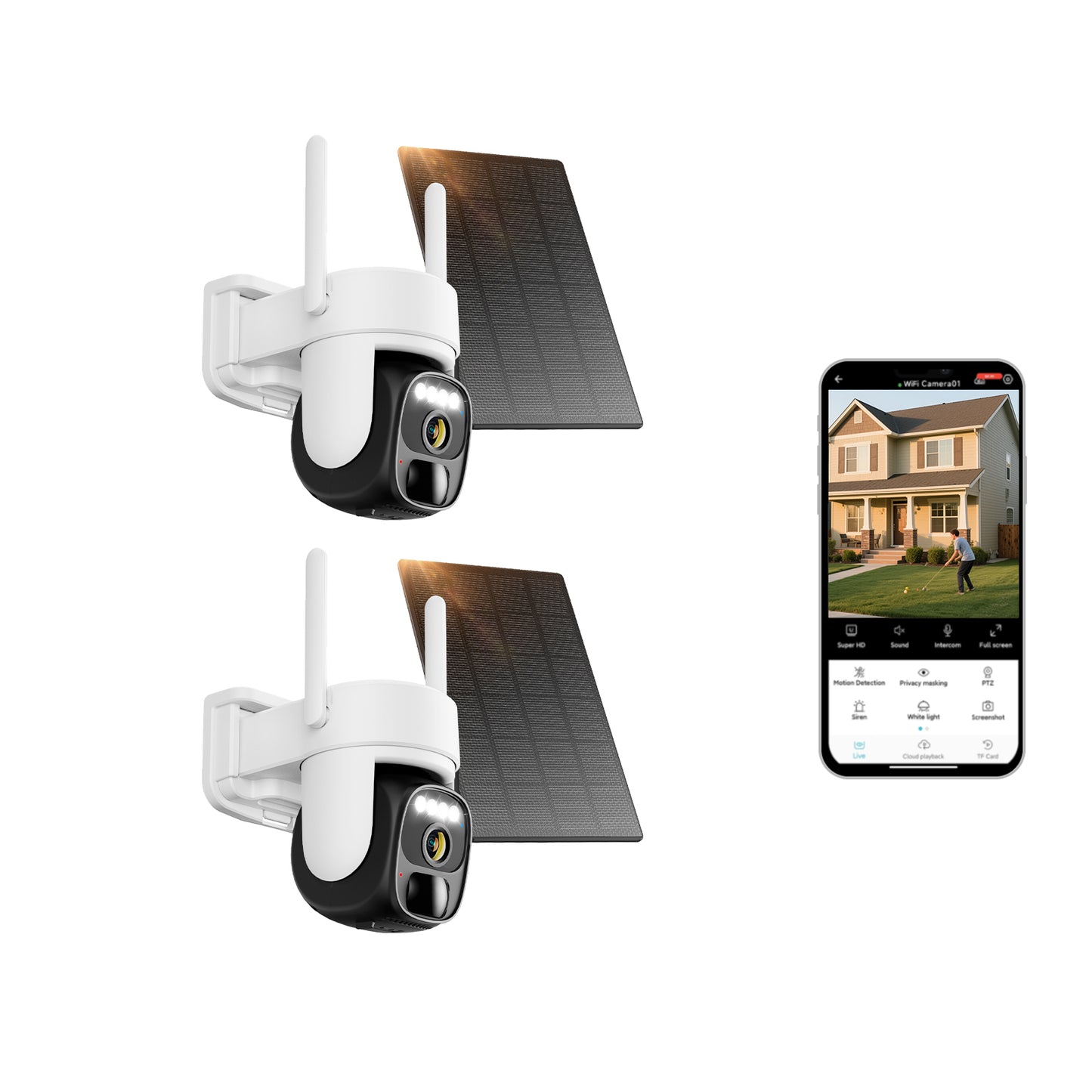 Humanoid tracking voice intercom anti-theft solar powered surveillance camera, day and night full color 360 degree no dead angle monitoring, scan the link to use.