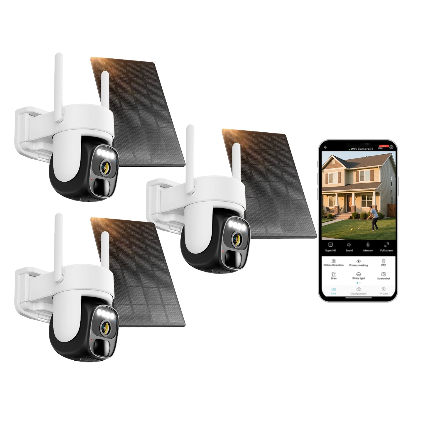 Humanoid tracking voice intercom anti-theft solar powered surveillance camera, day and night full color 360 degree no dead angle monitoring, scan the link to use.