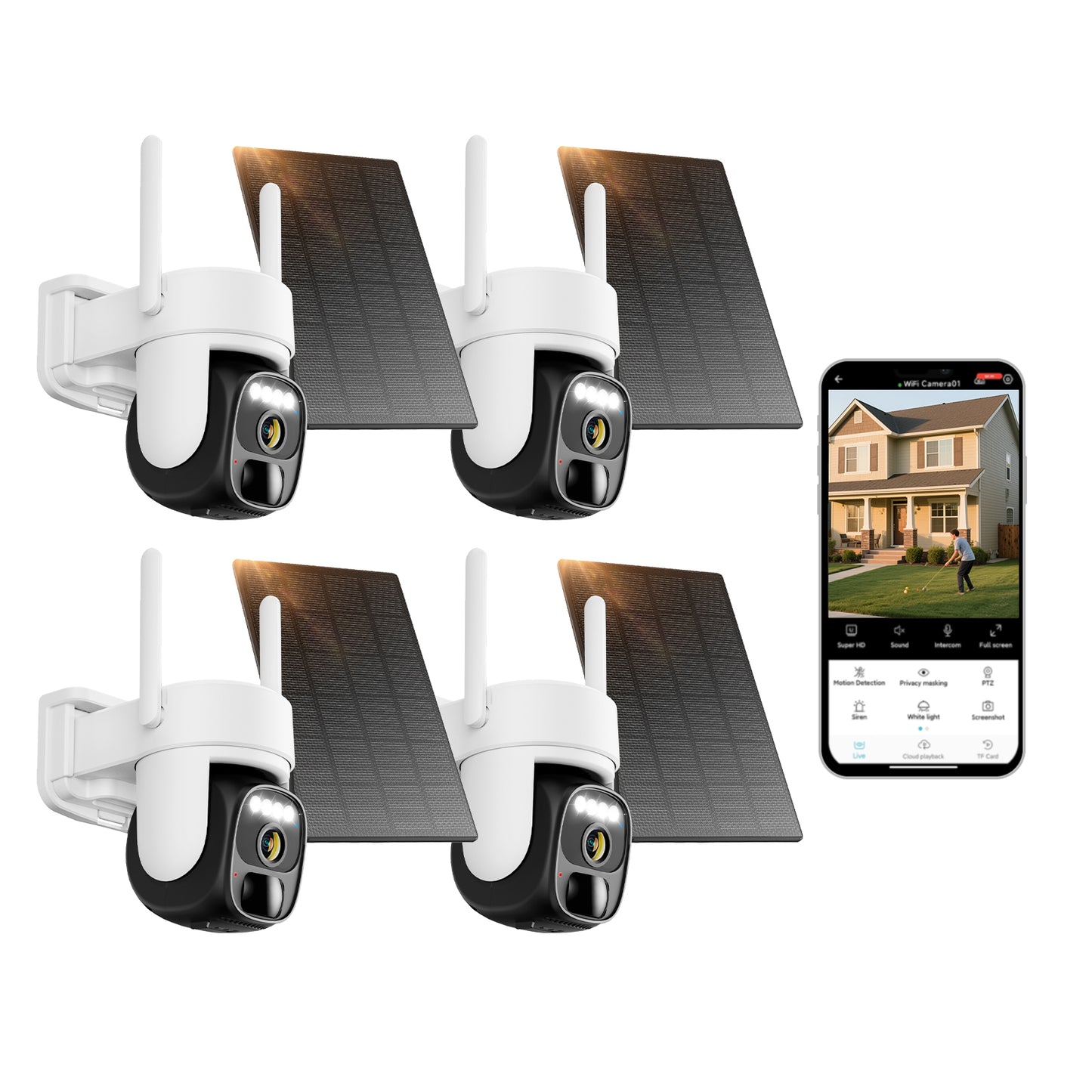 Humanoid tracking voice intercom anti-theft solar powered surveillance camera, day and night full color 360 degree no dead angle monitoring, scan the link to use.