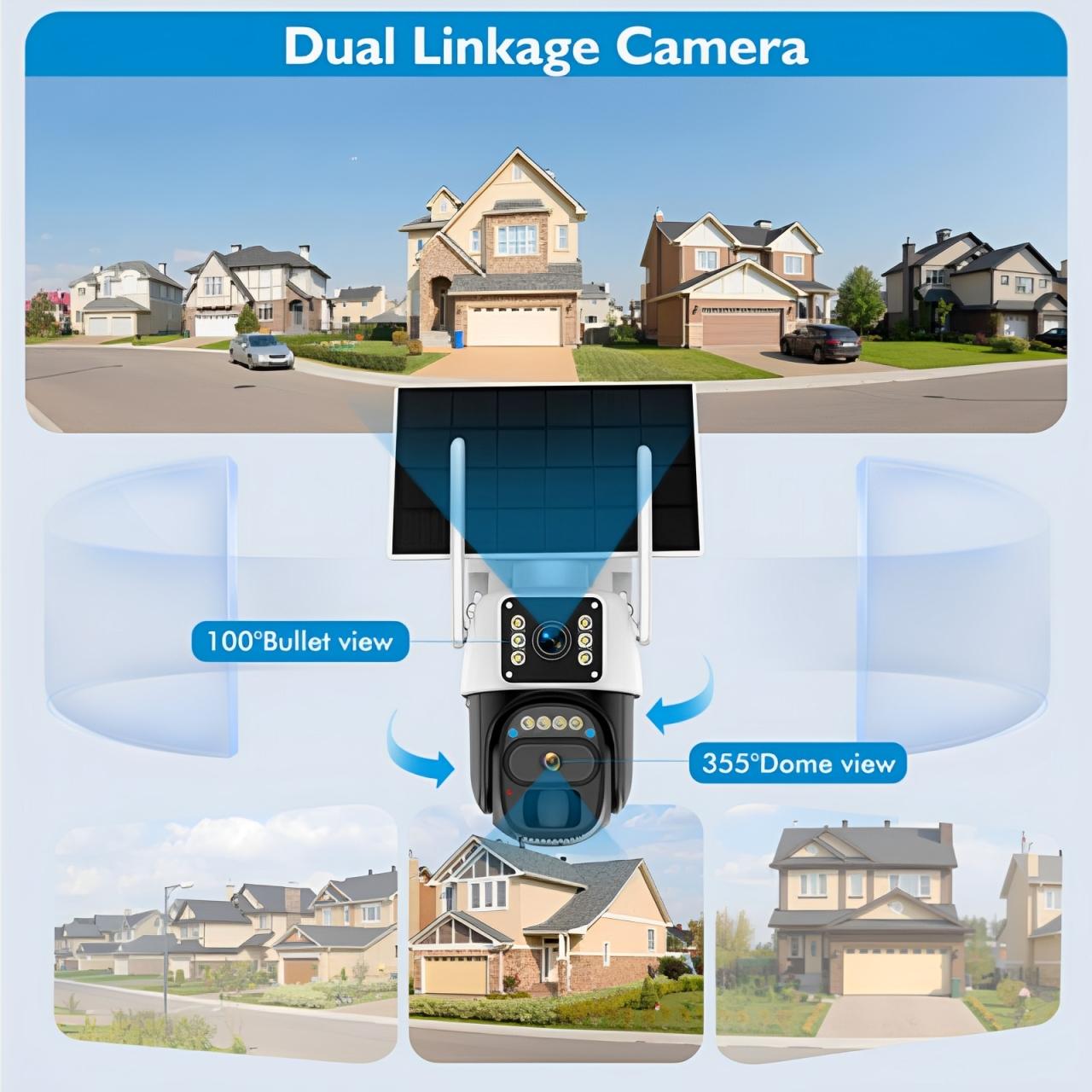 Dual-lens dual-screen surveillance camera without power solar monitoring, 360 ° no dead angle monitoring, two-way voice intercom function