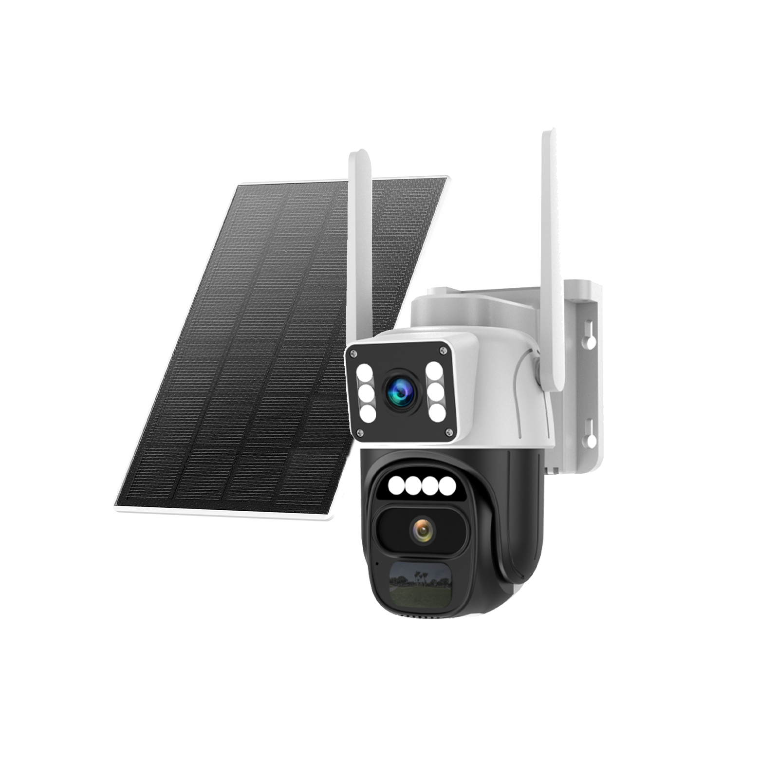 Dual-lens dual-screen surveillance camera without power solar monitori ...