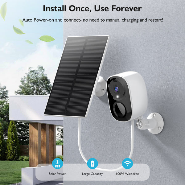 Solar Powered Outdoor Wireless Security Camera, 2K 3mp Video Resolution, Battery Powered CCTV Camera For Home Security, Cloud/SD, No Monthly Fee, AI Motion Detection, Spotlight, IP66 Waterproof Color Night Vision, 2-Way Audio