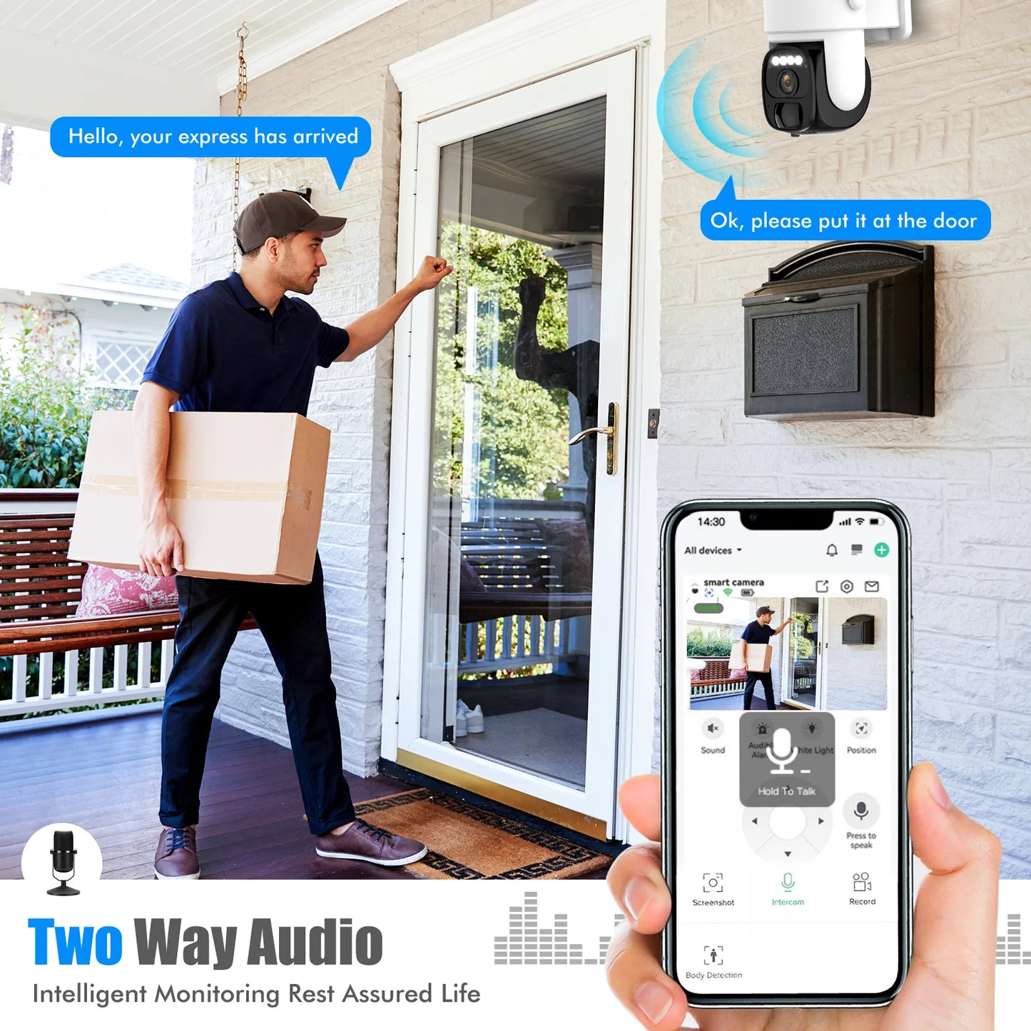 Humanoid tracking voice intercom anti-theft solar powered surveillance camera, day and night full color 360 degree no dead angle monitoring, scan the link to use.