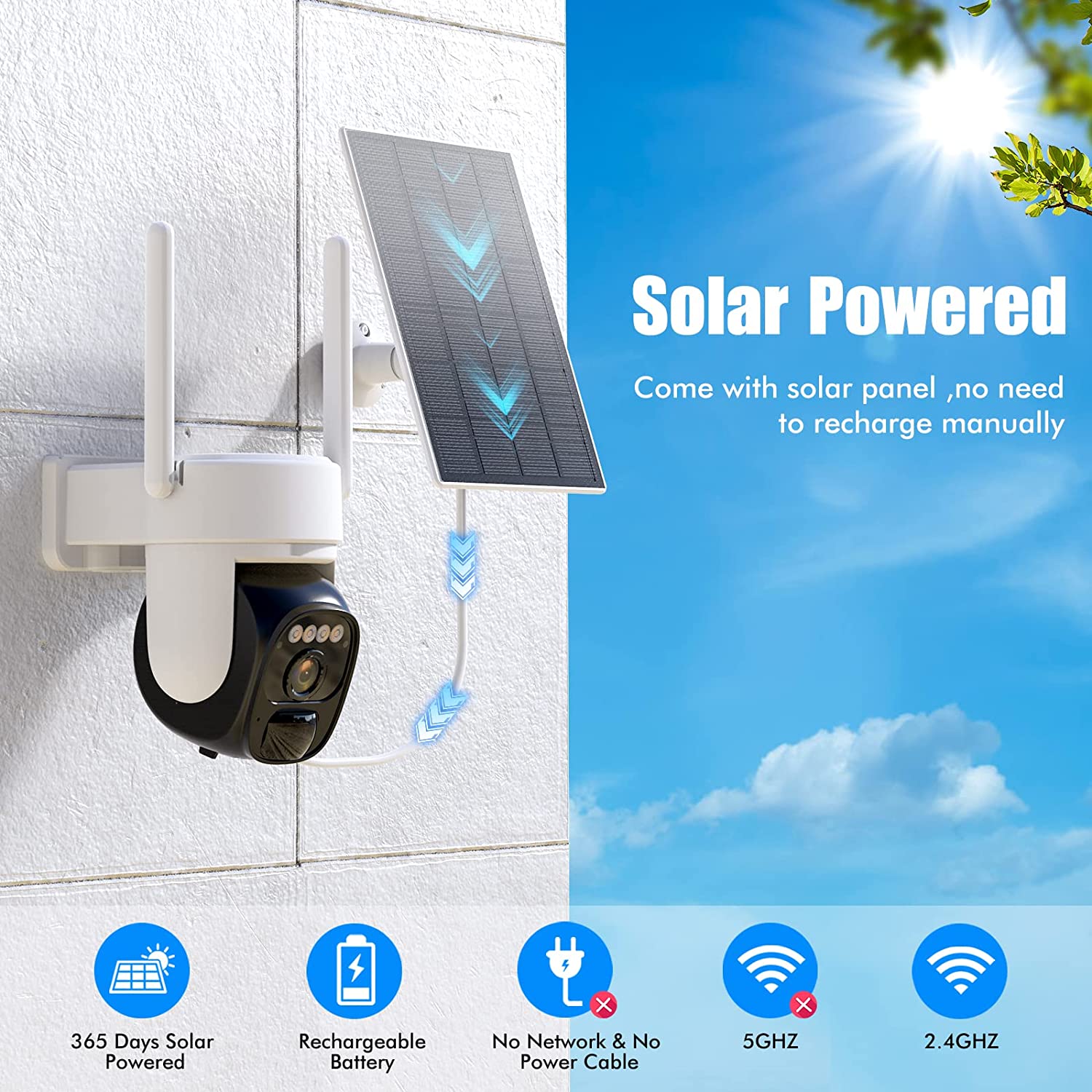 Hawkray Solar Security Cameras Wireless Outdoor，2K 360° View Pan